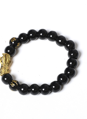 镀金貔貅黑曜石男女手链招财弹力手工手串车内装饰地摊网红装饰品