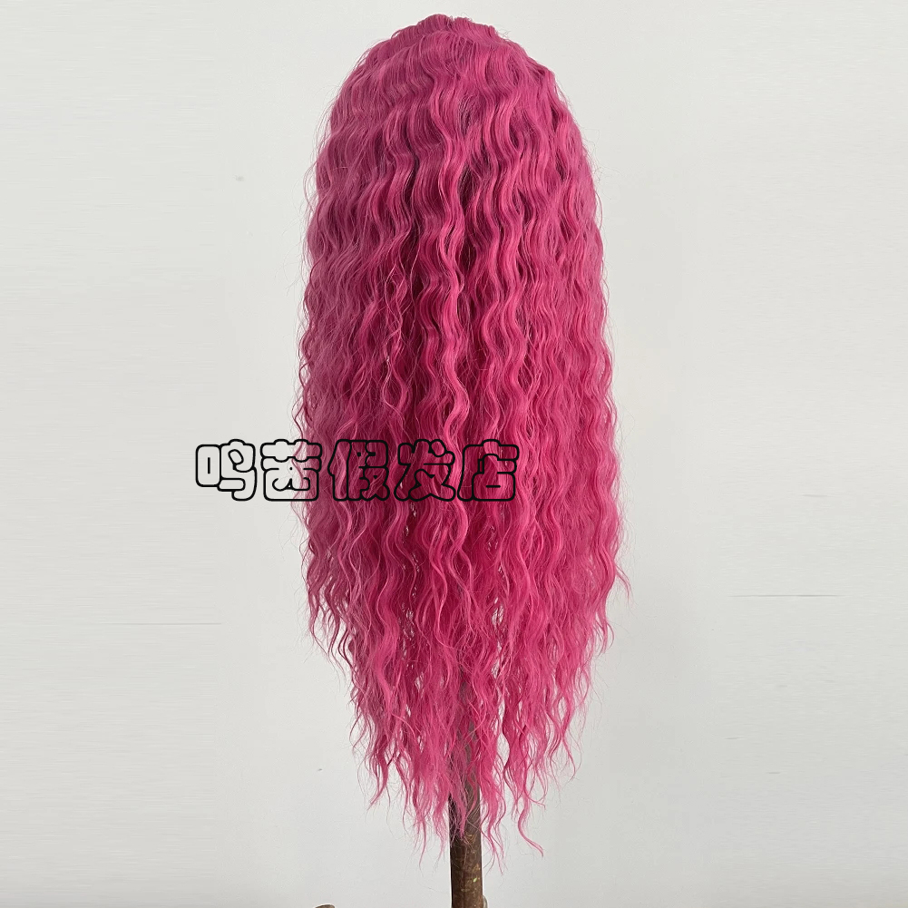 小卷粉色女士前蕾丝手勾化纤整顶假发全头套女高温丝lace wigs - 图0