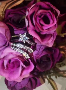 星星纯银镶嵌开口戒指