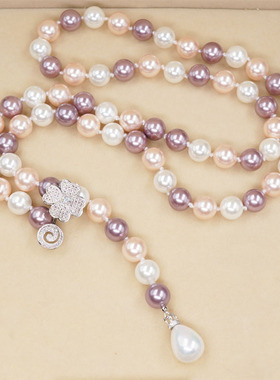 毛衣链长款大气贝珠韩版幸运草