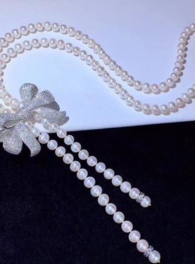 大方贝珠满钻流苏新年礼物毛衣链