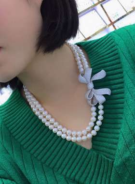 蝴蝶结明星同款高档款珍珠项链