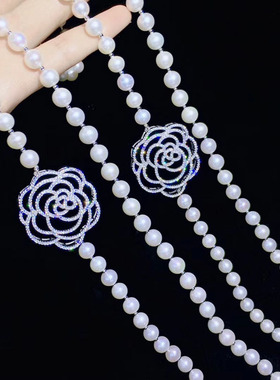 毛衣链长款玫瑰圆形天然淡水珍珠