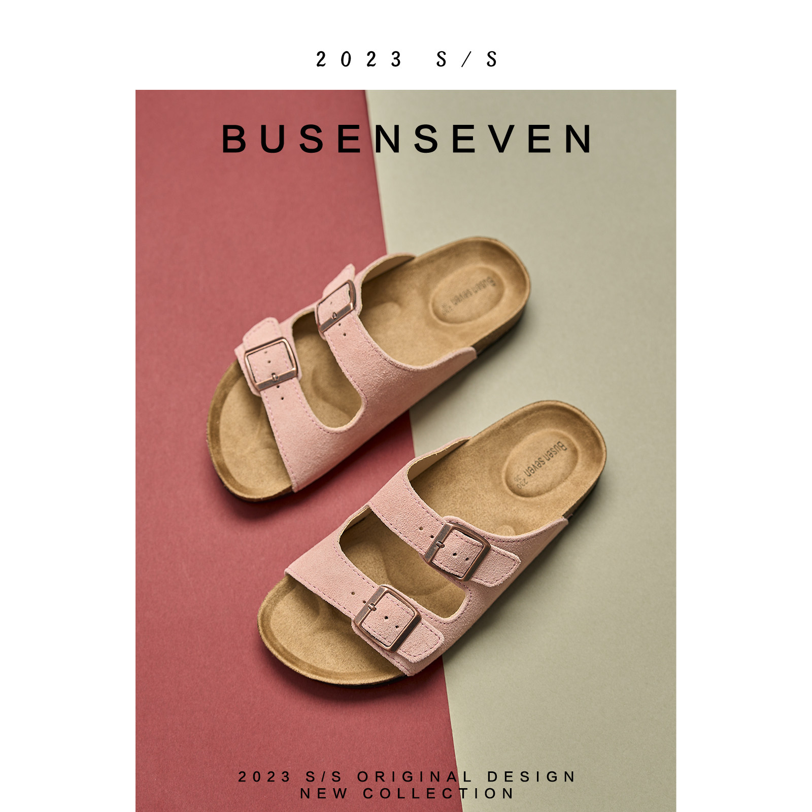 柒步森林牛反绒勃肯半拖露趾平厚底凉拖鞋子女外穿夏季2025年新款