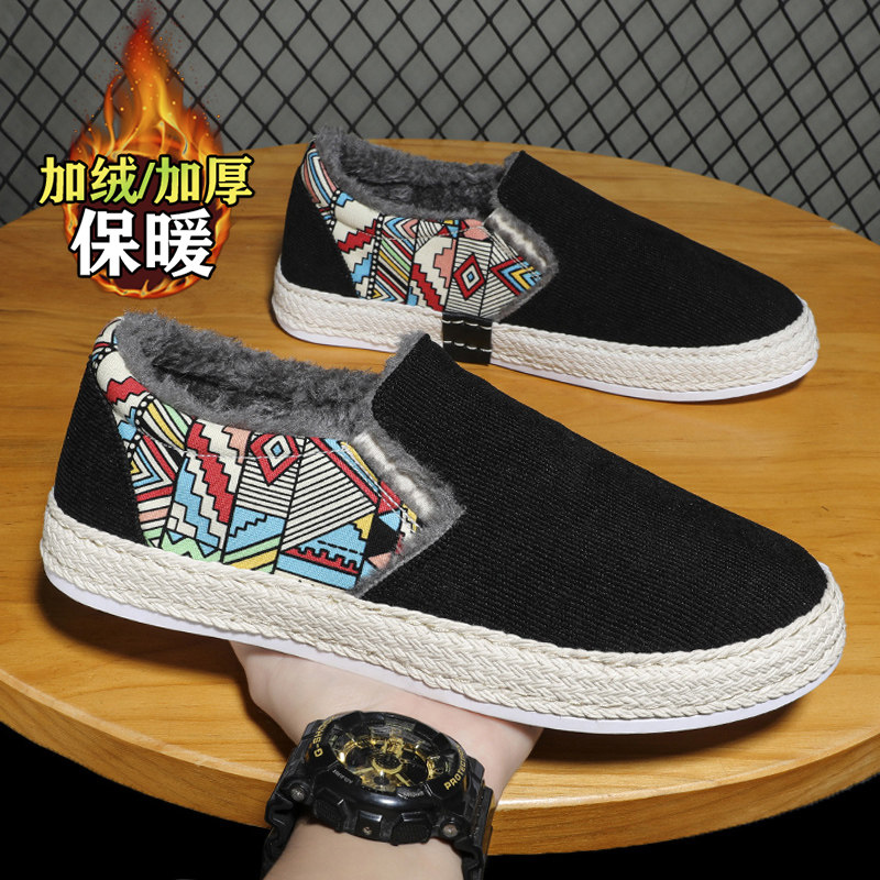 老北京布鞋男冬季加绒保暖男士棉鞋懒人一脚蹬休闲板鞋开车豆豆鞋,淘宝优惠券,粉丝福利购,淘宝优惠卷