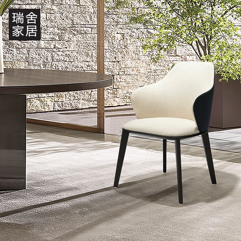 布艺餐椅家用现代简约餐桌椅子实木白蜡木凳子拼色书房椅2023新款 - 图1