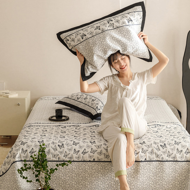 Korean six-layer gauze bed cover three-piece set for four seasons