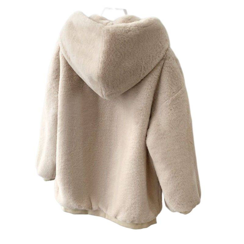 2025秋冬韩版宽松毛绒外套女装仿獭兔毛皮草中长款加厚连帽大衣 - 图3