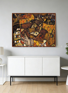 席勒-带晾晒衣物的小镇现代简约系列装饰画客厅卧室玄关餐厅挂画