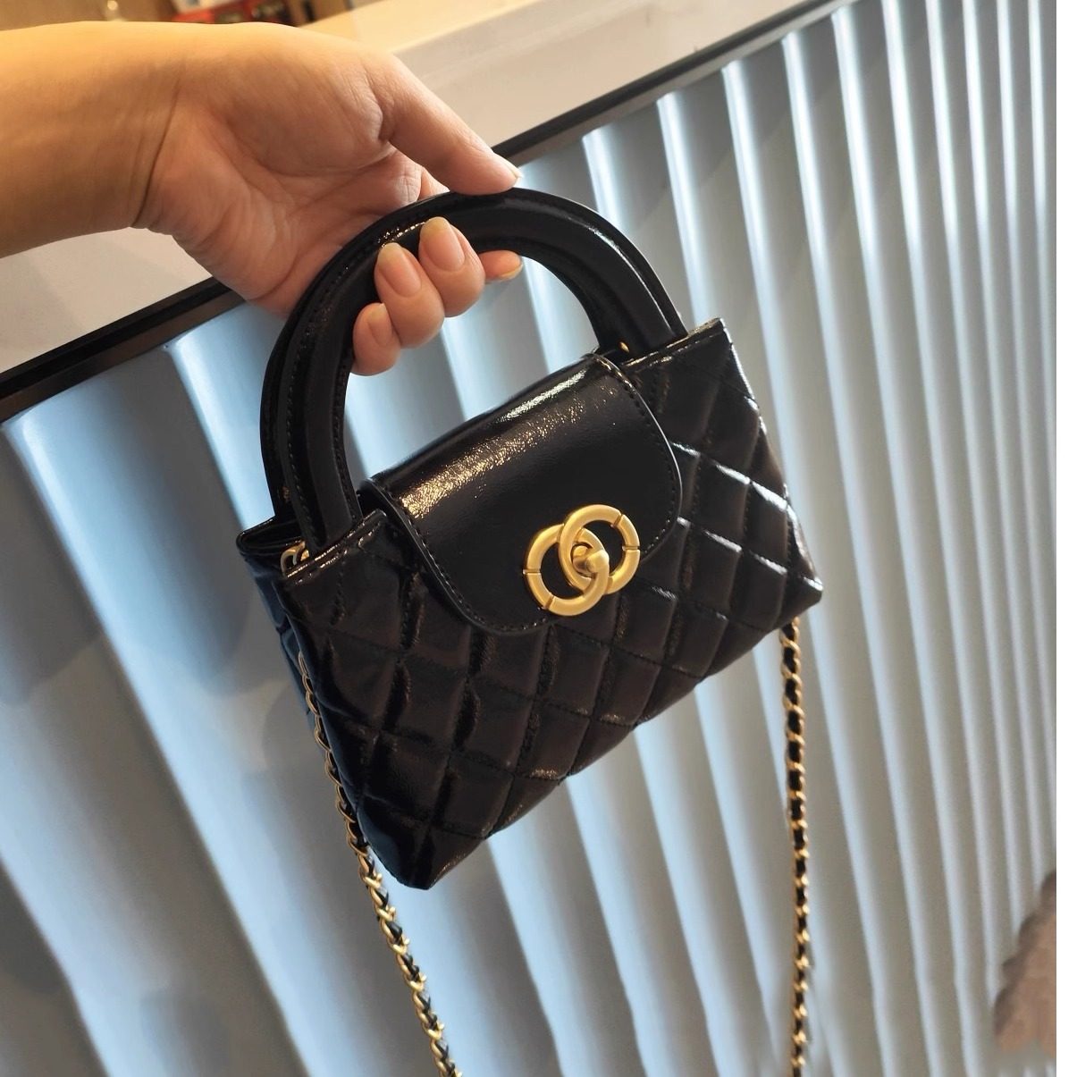 vintage中古小香风包包女高级感时尚真皮手提包菱格链条包斜挎包,淘宝优惠券,粉丝福利购,淘宝优惠卷