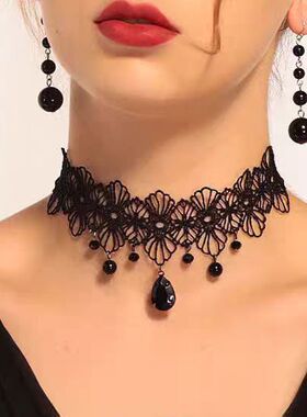 黑色蕾丝简约锁骨颈饰脖子饰品颈带项链女气质锁骨链网红配饰项圈