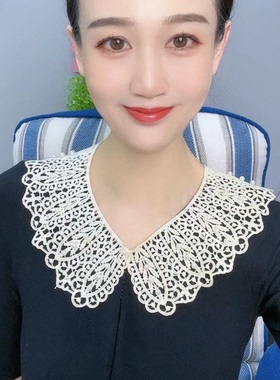 【贝珠蕾丝假领】韩版花边女士镂空木棉丝披肩夏季防晒假领子百搭