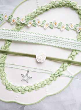 少女颈带绿色小清新花朵蕾丝项链锁骨链蝴蝶结Choker项圈脖子饰品