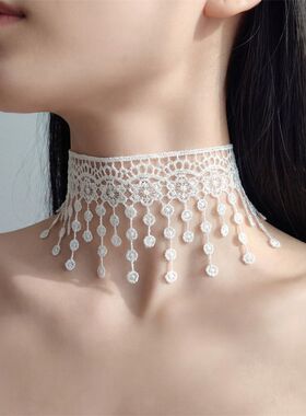 黑色礼服配饰项链脖子饰品蕾丝颈饰颈链复古锁骨链项圈女颈带装饰