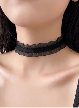 荷叶边锁骨链项链女潮网红配饰女颈带遮疤痕蕾丝甜美项圈脖子饰品