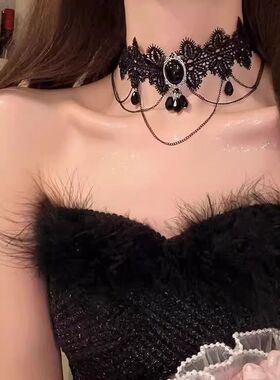 欢乐多御姐女王洛丽塔黑色项链新款气质蕾丝choker锁骨链颈链N464