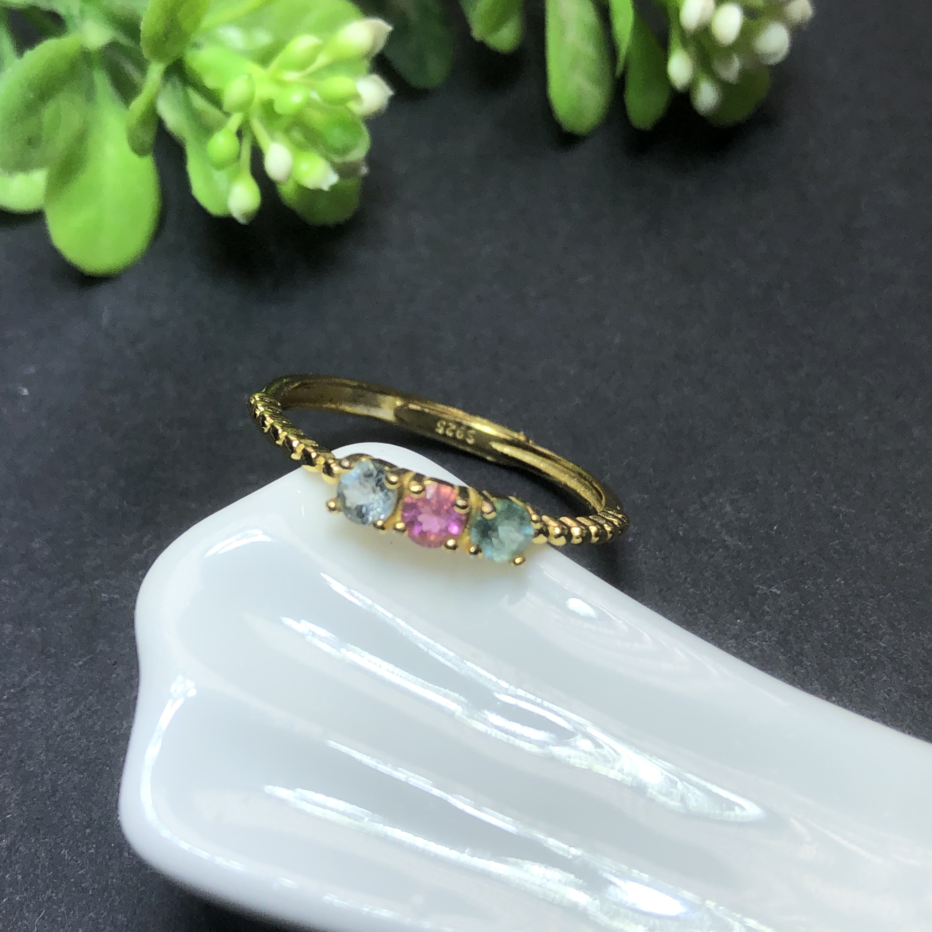 Natural tourmaline ring s925 sterling silver inlaid women's fashion simple and versatile temperament birthday gift for girlfriend