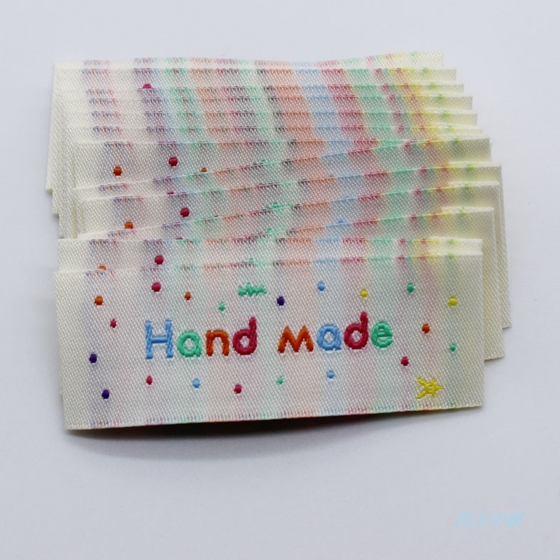 handmade彩色格子织标手工品包包饰品商标现货DIY标签服装织标 - 图2