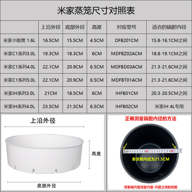 适用小米C1家电饭煲蒸笼3L4L5升电饭锅配件米家IH电饭煲蒸格蒸架 - 图1