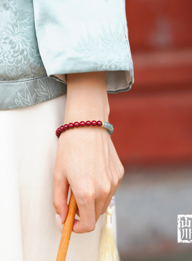 山川心语原矿朱砂蓝水翡翠手链