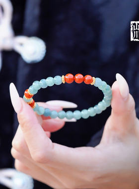 蓝水翡翠手串天然冰种蓝色玉石宝石手链女款高端满肉南红转运珠