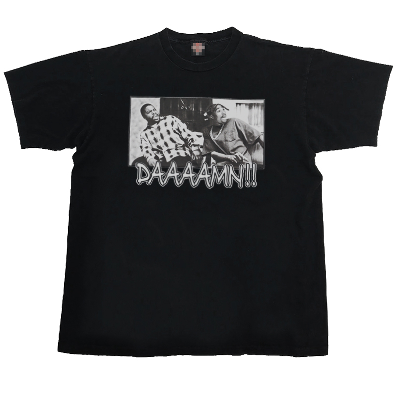 踢恩踢 DAMN 2Pac Hiphop Vintage Tee 3嘻哈圆领短袖说唱复古T恤-图3