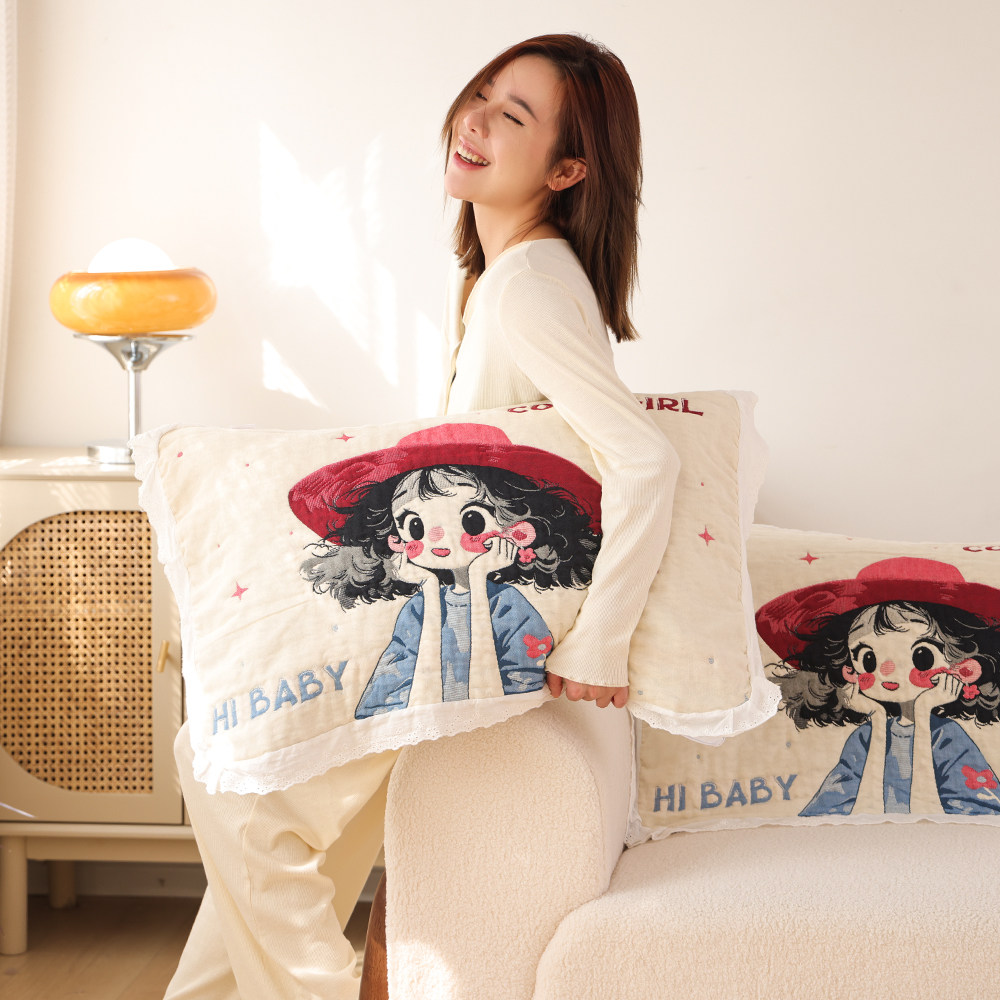 纯棉纱布枕巾一对装新款成人家用卡通盖巾柔软加厚全棉花边枕头巾,淘宝优惠券,粉丝福利购,淘宝优惠卷