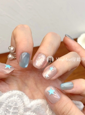 VERY MEET薄荷气泡水春夏冰透蓝色星星猫眼显白高颜值美甲19&147