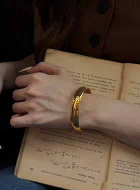 水贝黄金足金999宽版 碎冰手镯5D工艺显大时尚爆款镯子送女友礼物