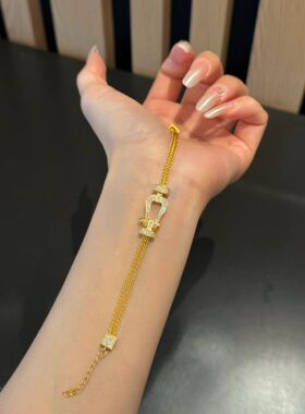 黄金999镶钻马蹄扣手链排链手串