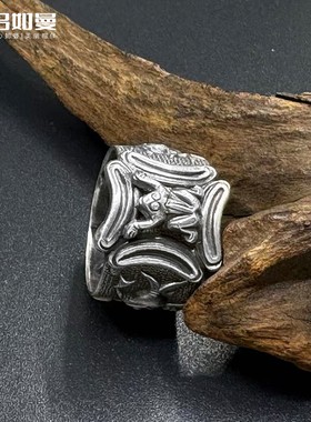 吕如曼足银999运财戒指男女士国风做旧复古风非遗錾刻送礼物纯银