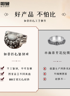 吕如曼足银999狮子头国风做旧复古风非遗錾刻送妈妈礼物纯银戒指