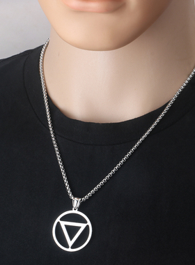 不锈钢钛钢男女圆形倒三角项链