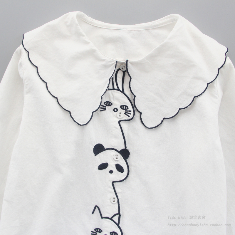 女童纯棉衬衫2025秋季新款儿童装洋气娃娃领长袖衬衣女孩打底上衣 - 图1