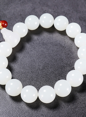 新疆大师张亚龙作品和田玉羊脂白玉圆珠手链48.79克 卡12