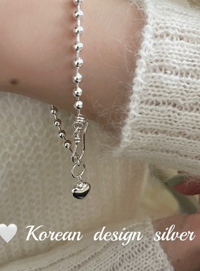 韩国简约ins风银饰品 S925纯银爱心光珠子手链 叠戴个性小众设计