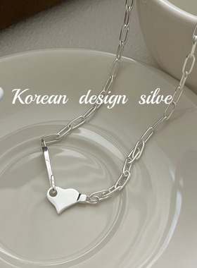 韩国ins风东大门秋冬新款饰品 S925纯银小众设计爱心形钩子项链女