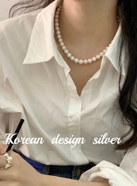 倪妮同款天然9-10m淡水珍珠S925纯银项链气质简约锁骨链 高级感女