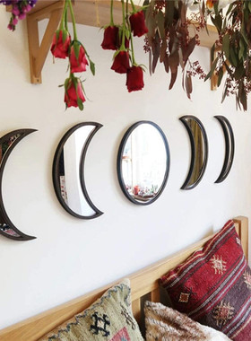 ins风木制亚克力月亮墙装饰镜