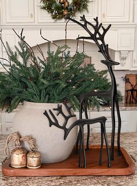 黑色驯鹿雕像家居装饰摆件