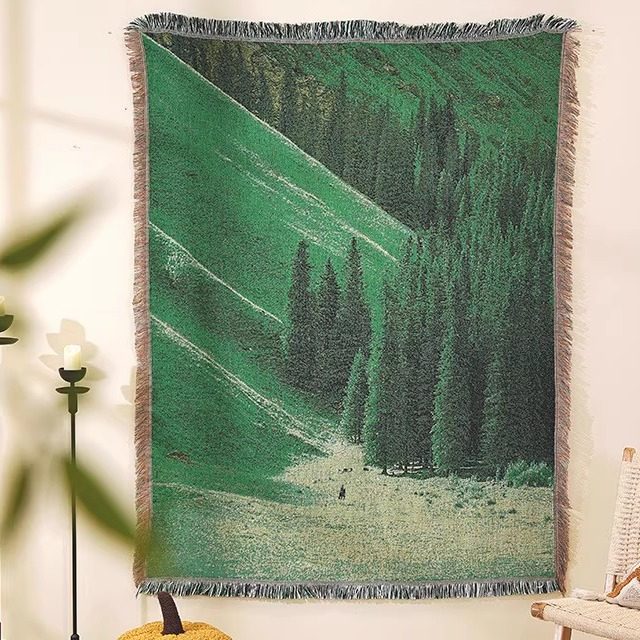 北欧草地治愈系风景毯子单人沙发毯床铺盖毯墙壁毯背景装饰挂毯,淘宝优惠券,粉丝福利购,淘宝优惠卷