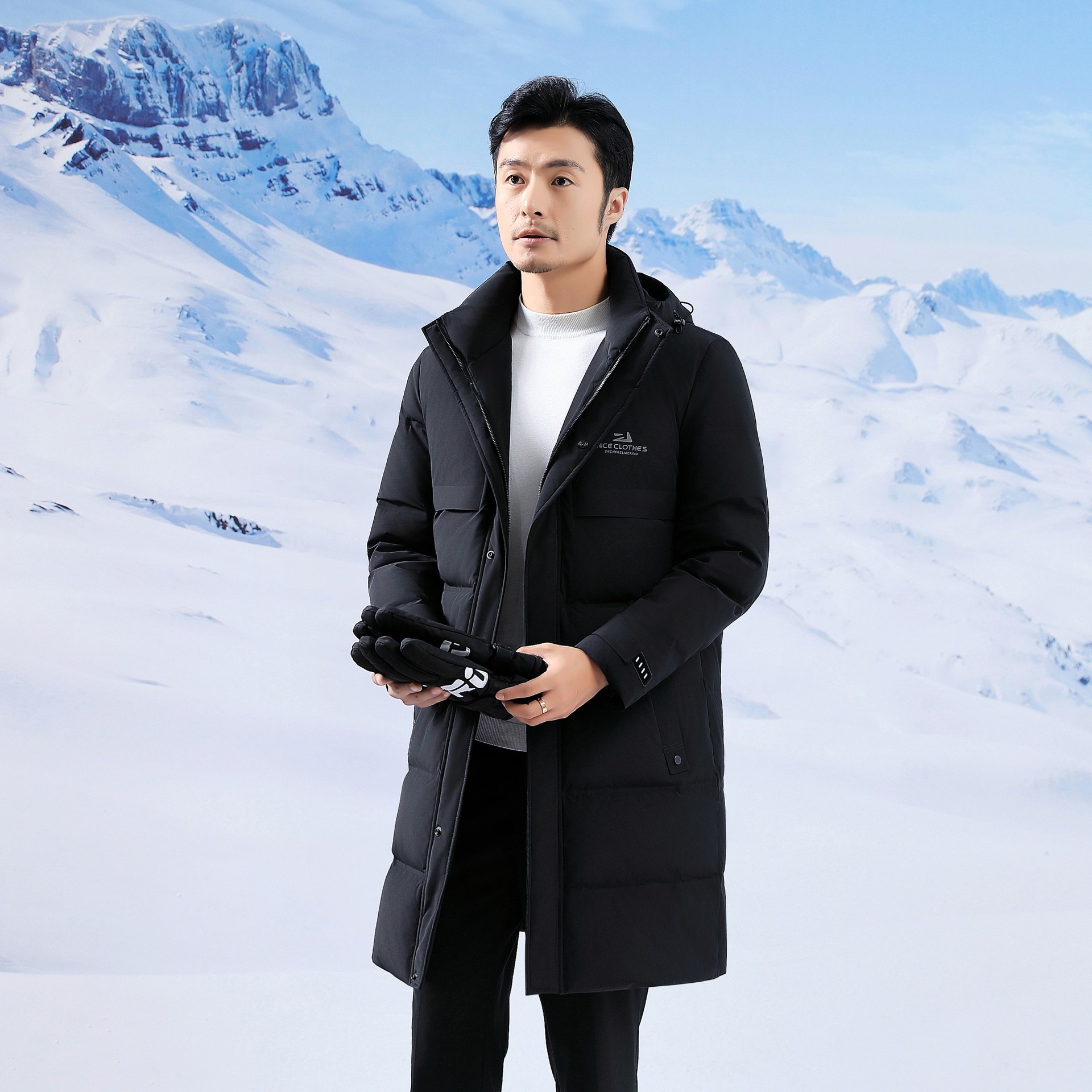 极寒系列男士中长款连帽加厚羽绒服冬季新款时尚商务休闲保暖外套 - 图1