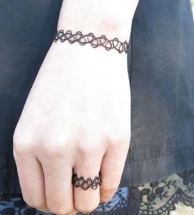 欧美复古镂空纹身编织女弹力鱼线