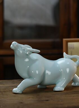 瓷谷山人陶瓷创意礼品牛摆件雕塑