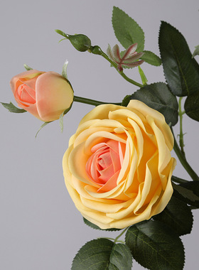 仿真花 手感保湿3头茶玫瑰 家居软装饰工程婚庆摄影摆件绢花假花