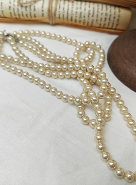 老款花头仿珍珠多层项链 中古vintage米白珠欧美气质百搭优雅