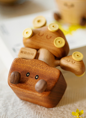 青松有钱实木可爱治愈手办摆件