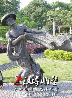 玻璃钢渔民户外公园景观人物雕塑