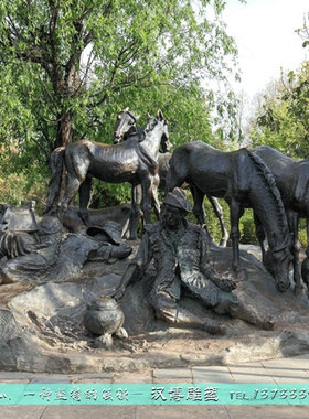 玻璃钢广场公园主题马帮定制仿铜