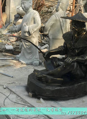 玻璃钢渔业文化捕鱼者主题雕塑